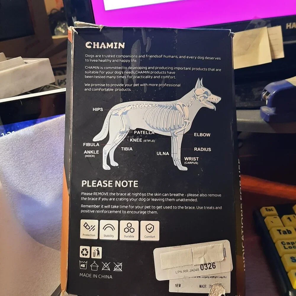 NEW BOX ! Chamin Dog Knee Brace for Torn ACL Hind Leg With Adjustable Hinge